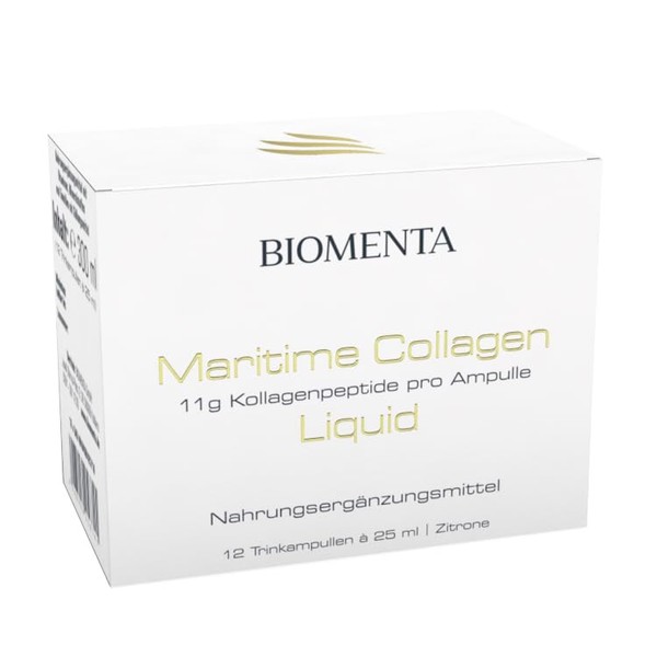 BIOMENTA Maritime Collagen Liquid - High Dose Active Ingredient Complex - 11000 mg Collagen Peptides per Ampoule - 12 Ready-to-Drink Ampoules / Pack - Flavour: Lemon - Premium Quality
