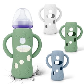 BUSOHA 3 Pack Silicone Sleeves for Lansinoh Glass Baby Bottles - Wide Neck Baby Bottles Sleeves for Lansinoh Bottles Baby Anti-Colic Bottles Holder with Handle Silicone Protector,8 oz