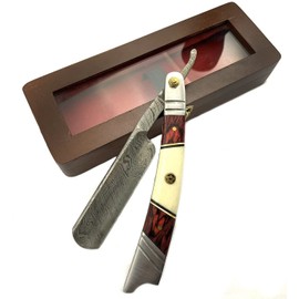 Hand Made Damascus Steel Straight Razor shaving razor folding knife Ready Classic Barber Blade Edge, Men Straight Razor, Wooden case, Close Shave, Great Gift