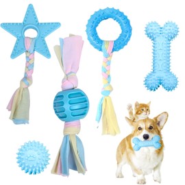 5 Piece Dog Toy Set, Chew Toy for Puppies and Small Dogs with Ball and Cotton Ropes, Interactive Toy for Dental Care and Stress Relief, Chew Toy for Dogs