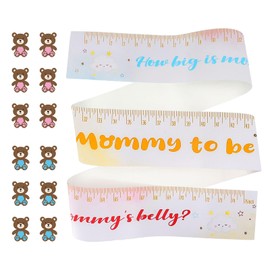 Habbiful 1 Roll 75 Inch Baby Shower White Measuring Tape Belly Measure Game with 12 Footprint Stickers Tommy Measuring Tape for Baby Shower Games Party Decorations Supplies