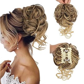 Claw Messy Bun Hair Pieces Clip Wavy Curly Hair Chignon Clip in Hairpieces Tousled Updo Donut Hair Bun Synthetic Hair Ponytail for Women Girls