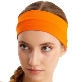 Headbands for Women Men Solid Color Non-Slip for Yoga, Fashion Sports Hair Bands for Men, Women's Hair, Soft Cotton Fabric Stretchy Headbands for Women for Workout Fitness Running (Orange, 1 Size)