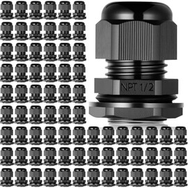 200 Pcs 1/2" NPT Black Nylon Cable Gland, Waterproof IP68 Adjustable Locknut Cable Diameter Waterproof Connectors Black Cord Grip