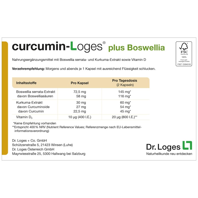 curcumin-Loges® plus Boswellia - 60 capsules - dietary supplement with