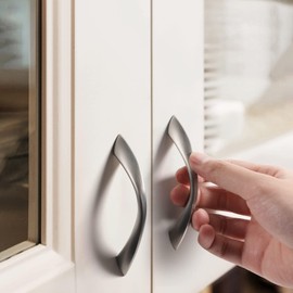 JIASENBAO 5 Pack Brushed Nickel Cabinet Pulls 3 Inch Arch Twisted Silver Handles Drawer Kitchen Cupboard Bathroom Dresser Cabinet Hardware Zinc Alloy