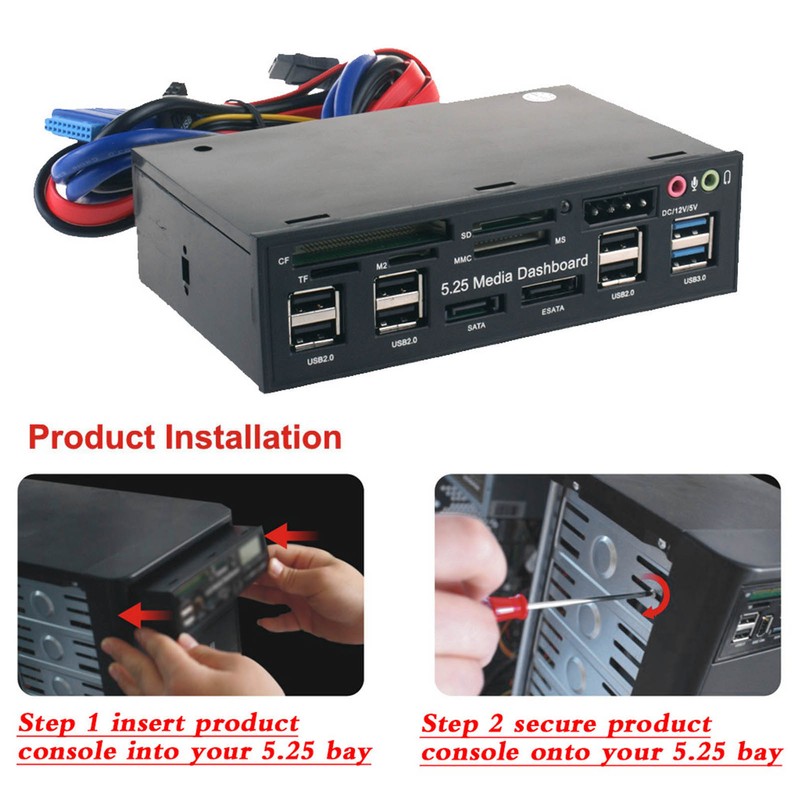 Media Dashboard 5.25in USB3.0 5Gbps Transmission LED Indicator Support M2