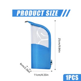 Travel Makeup Brush Bag Waterproof Stand-Up Makeup Brush Holder Half Clear Cosmetic Brush Organiser Bag Multifunctional Cosmetic Zipper Pouch for Pencil Case Pen Case (Blue)