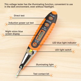 Contact Voltage Tester, Digital Electrical Voltage Tester 12-220 V AC/DC Inductive Electrical Tester with LED Display, Pen with Light