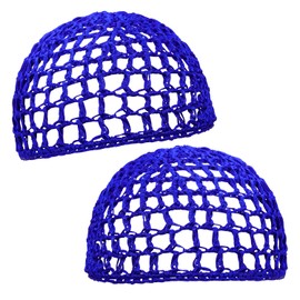 PENTA ANGEL Mesh Crochet Hair Net 2Pcs Elastic Soft Rayon Knit Snoods Hat Sleeping Hair Cap Cover Accessory for Women Girls Long Thick Curly Hair (Royal Blue)