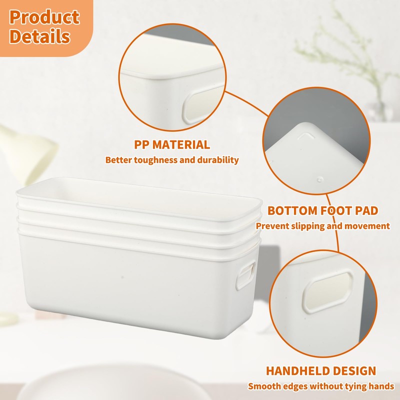 Pack of 4 Plastic Storage Boxes, 27 cm, White Small