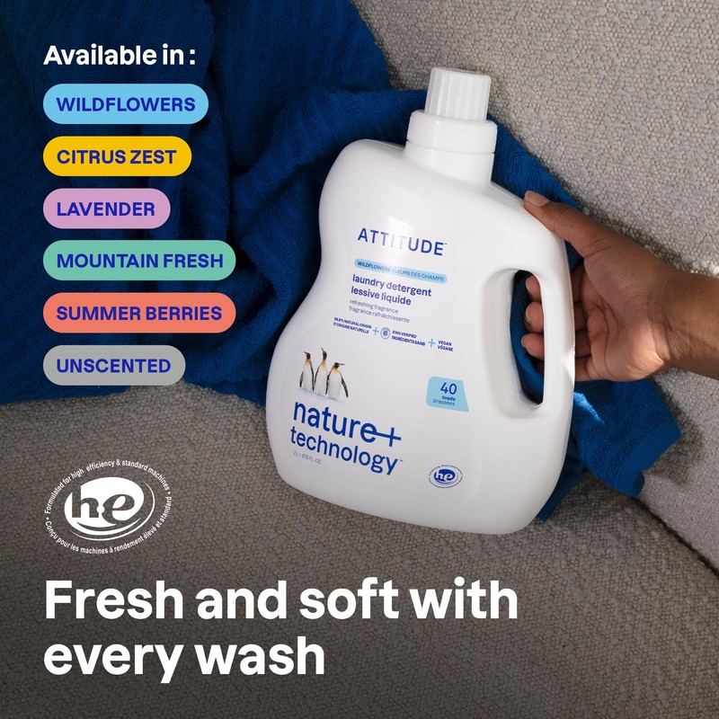 ATTITUDE Liquid Laundry Detergent, EWG Verified, HE Compatible, Plant-Based &