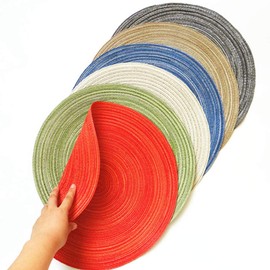 Egurs Set of 6 Round Place Mats 38 cm Braided Washable Cotton Placemats 6 Colours