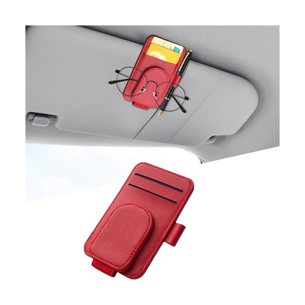 KHGUZ Car Sun Visor Organizer, Magnetic Leather Auto Sunglass Card