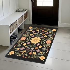 Area Rug 2x3 ft Rug Washable Boho Rugs Non Slip Low Pile Floral Small Carpet for Bedroom, Bedside, Kids Room, Office, Dining Room (Flowers, 2x3 ft)