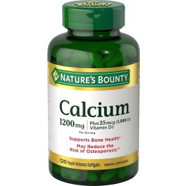 Natures Bounty Calcium 1200 mg más vitamina D3 con 120 cápsulas de sabor sin sabor Contribuye a la salud ósea Puede reducir el riesgo de osteoporosis, Suplemento mineral Calidad garantizada premium.