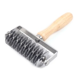 LINISHOP Dough Lattice Roller Cutter With Wood Handle Cookie Pastry Pizza Bread Roller Cutter Baking Tool 8 * 5.25" Stainless Steel New