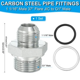 PATIKIL Hex Reducing Nipple Connectors Pipe Adapter 1 1/16" Male 37° Flare JIC x 1" BSPT Male, Pipe Fitting Reducer Nipple Adapter Plated Steel Hydraulic Fitting