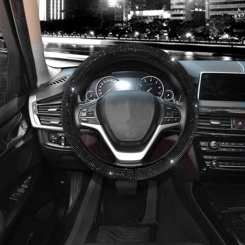 Valleycomfy Steering Wheel Cover for Women Men Bling Bling Crystal