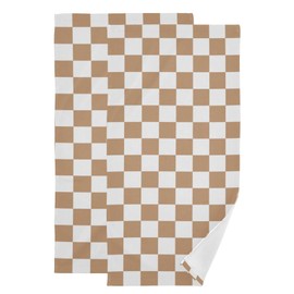 COVASA White and Khaki Checkered Hand Towels for Bathroom Set of 2,Soft Absorbent Modern Checkerboard Aesthetic Kitchen Dish Towels,Decorative Guest Bathroom Towels for Face,Hair,Gym,Shower 14"x28"