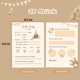 BETESSIN Baby Shower Games Cards - 25 Baby Shower Guessing Game Cards with Baby Bear Motif - Baby Shower Cards to Fill in - Baby Shower Party Games for Boys and Girls, Gender Reveal Party Decoration