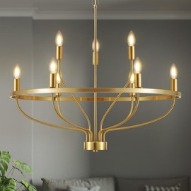 Widluth 30" Modern Gold Chandelier Light Fixture Vintage 9-Lights Mid Century Modern Candle Style Chandelier Rustic Industrial Golden Chandelier for Dining Room, Kitchen Island, Living Room, E12