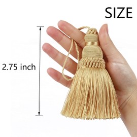 BEL AVENIR 4Pcs Tassel Key Tassel with Loops Handmade Craft Charms DIY Accessories Elegant Soft Making Curtain Home Decoration (Gold, 4 pcs)