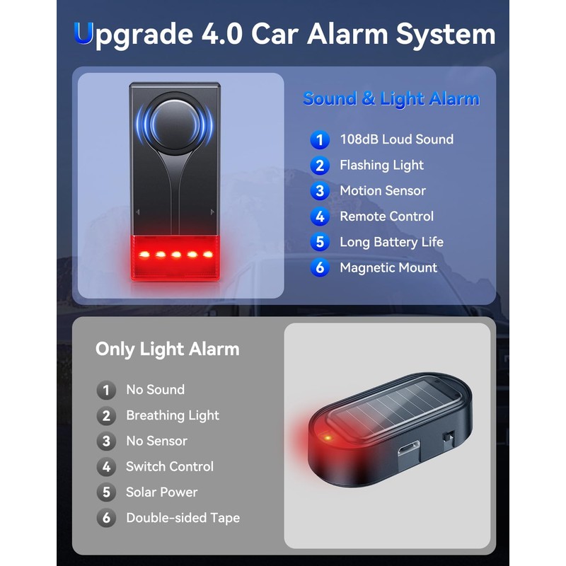 108dB Car Alarm System, Car Anti-Theft Vibration Sensor Alarm &