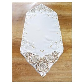 Festive Christmas Table Runner Sandy with Plauen Lace in White/Gold 37 x 88 cm