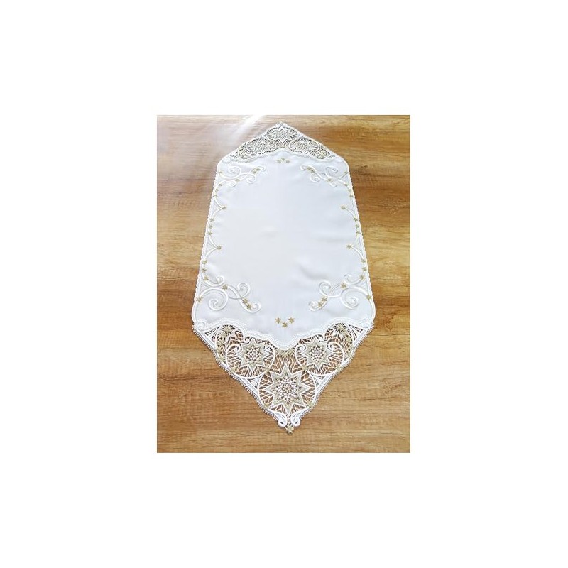 Festive Christmas Table Runner Sandy with Plauen Lace in White/Gold