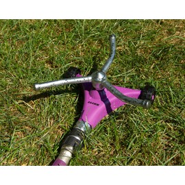 Dramm 15055 ColorStorm Premium 3-Arm Whirling Sprinkler with Heavy-Duty Metal Wheeled Base, Blue