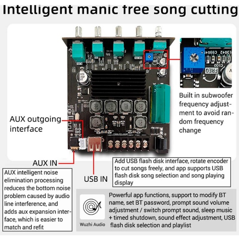 Bluetooth Power Amplifier Board Subwoofer 2.1 Channel 50W 50W 100W