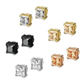 BEFOSHINN Magnetic Stud Earrings for Men, Non-piercing CZ Studs, Hypoallergenic Stainless Steel Lymphatic Magnetic Earrings, Clip On Earrings For Men 6-8MM(5pairs- 6mm square)