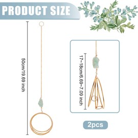 OLYCRAFT Pack of 2 Golden Plant Hangers for Air Plants with Natural Fluorite Pendant, Geometric Plant Hanger Made of Metal for Hanging Plant Stand for Air Plants, Home Office