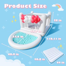 White Bounce House, Bounce House for Kids 3-6 with Ball Pit Pool, Toddler Mini Bounce House, Indoor Outdoor Inflatable Bounce House for Kids and Adults (Without Blower)