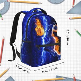 Basketball Backpack for Boys Blue Fire Lighting Schoolbag for Teenage Girls Kids Children Lightweight Waterproof Adjustable Sport Bag for Travel Hiking Camping Gym Backpack for Kids Boys 8-12