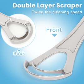 Zivacate Tongue Scraper with Handle, Tongue Scraper with Double Scraper Head, Toungescraper for One-Handed Operation, Stainless Steel Tongue Brush for Adults, Fresh Breath in Seconds, Pack of 2