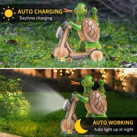 Solar Garden Animal Statues Lights Outdoor Decor, Cute Animal Garden Decor Lights for Garden Patio Yard Pathway -Unique Housewarming Gift for Mom Fathers Grandma Grandpa (Turtle Riding Bike)