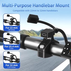 Cliff Top Waterproof Motorcycle USB Charger, 18W PD USB-C Quick Charge, SAE to USB-C Adapter, Motorcycle USB Port with 22-32 mm Handlebar Mount for Motorcycle, Scooter, ATV, Phone Devices (Horizontal)