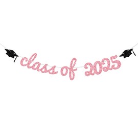 Class of 2025 Banner, 2025 Graduation Banner, Congrats Grad Decorations, High School College Graduation Party Decorations Pink Glitter
