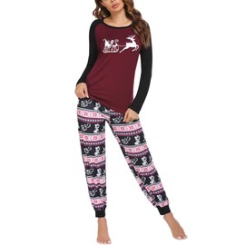 Ekouaer Women's Sleepwear Christmas Pajamas Matching Winter Holiday Pj Set Breathable Loungewear