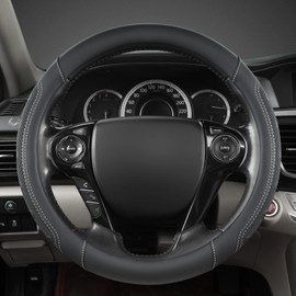 GIANT PANDA Microfiber Leather Steering Wheel Cover for Honda Accord,Civic,CR-V,HR-V,Pilot(Black+Gray Line-Standard Size)