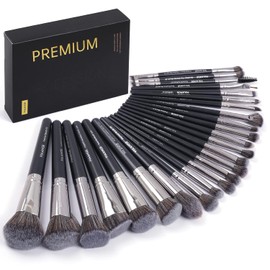 MAANGE Brochas para Maquillaje Profesional 25 Piezas Set de Brochas Maquillaje Sombras de Brochas para Ojos Sintéticas de Alta Calidad Rubor con Caja de Regalo (Negro)