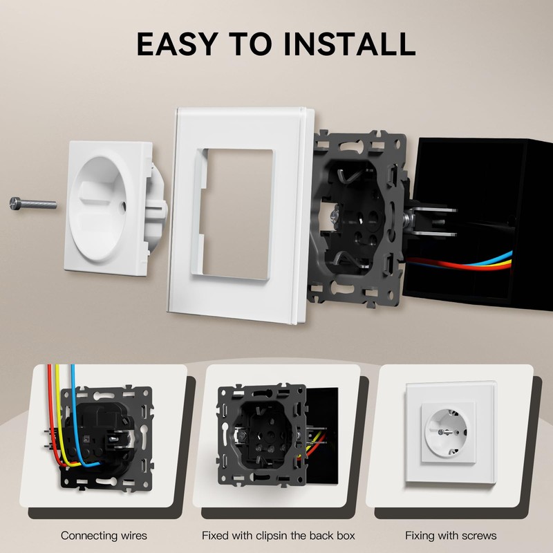 BSEED Schuko Socket Double EU Standard Single Wall Socket Crystal