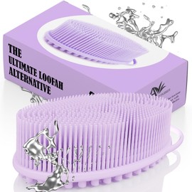 Avilana Avilana Silicone Body Scrubber ?ual-Sided Exfoliator for Men & Women, Gentle Loofah Alternative, Easy-to-Clean Silicone Shower Scrubber (Lavender with Silver)