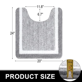 OLANLY Toilet Rugs U-Shaped 24x20, Extra Soft and Absorbent Microfiber Bathroom Rugs, Non-Slip, Machine Wash Dry, Plush Shaggy Contour Bath Mats for Toilet Base (Grey and White)