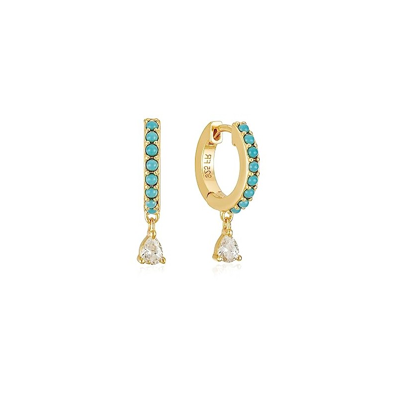 Turquoise Dreams: Sterling Silver Hoop Earrings with Zircon Bling and