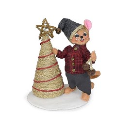 Annalee Plaid and Pine Mouse with Tree, 6 inch Collectible Figurine