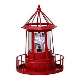 CALIDAKA LED Solar Powered Lighthouse, 360 Degree Rotating Lamp Waterproof Statue Rotating Lights Solar LED Rotating Lighthouse for Lawn Patio Pond Yard Outdoor Decor(Red)