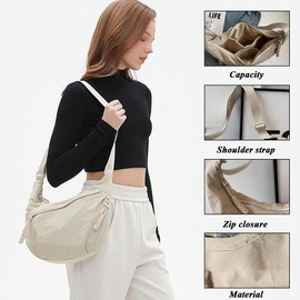 AiNinXun Crescent Bag for Women Crossbody Bag Nylon Dumpling Bag Side Bag with Adjustable Strap Half Moon Bag Sling Shoulder Bag Large Capacity Cross Body Bag for Travel Casual Eveyday